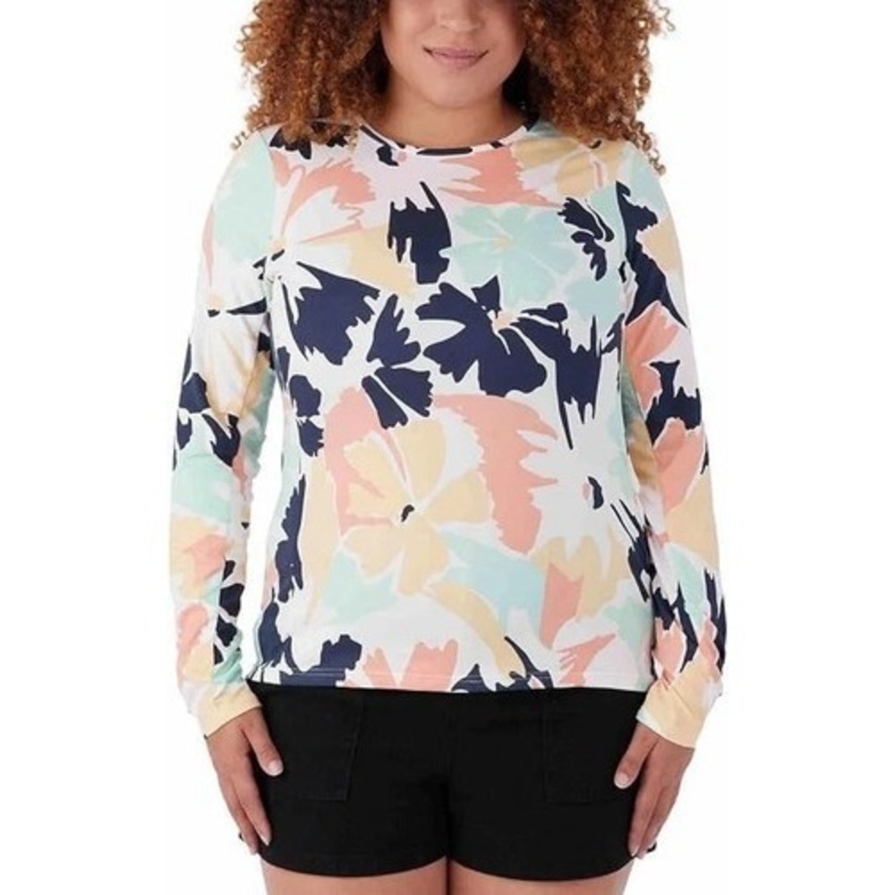 Hang Ten Womens Sun Protection Tee Long Sleeve T Shirt, Multi, XXL